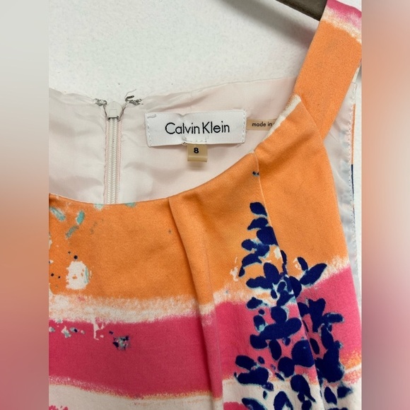 Calvin Klein Colorful Sleeveless Dress Orange White Pink Navy Blue Size 8 EUC​​ - Picture 2 of 5